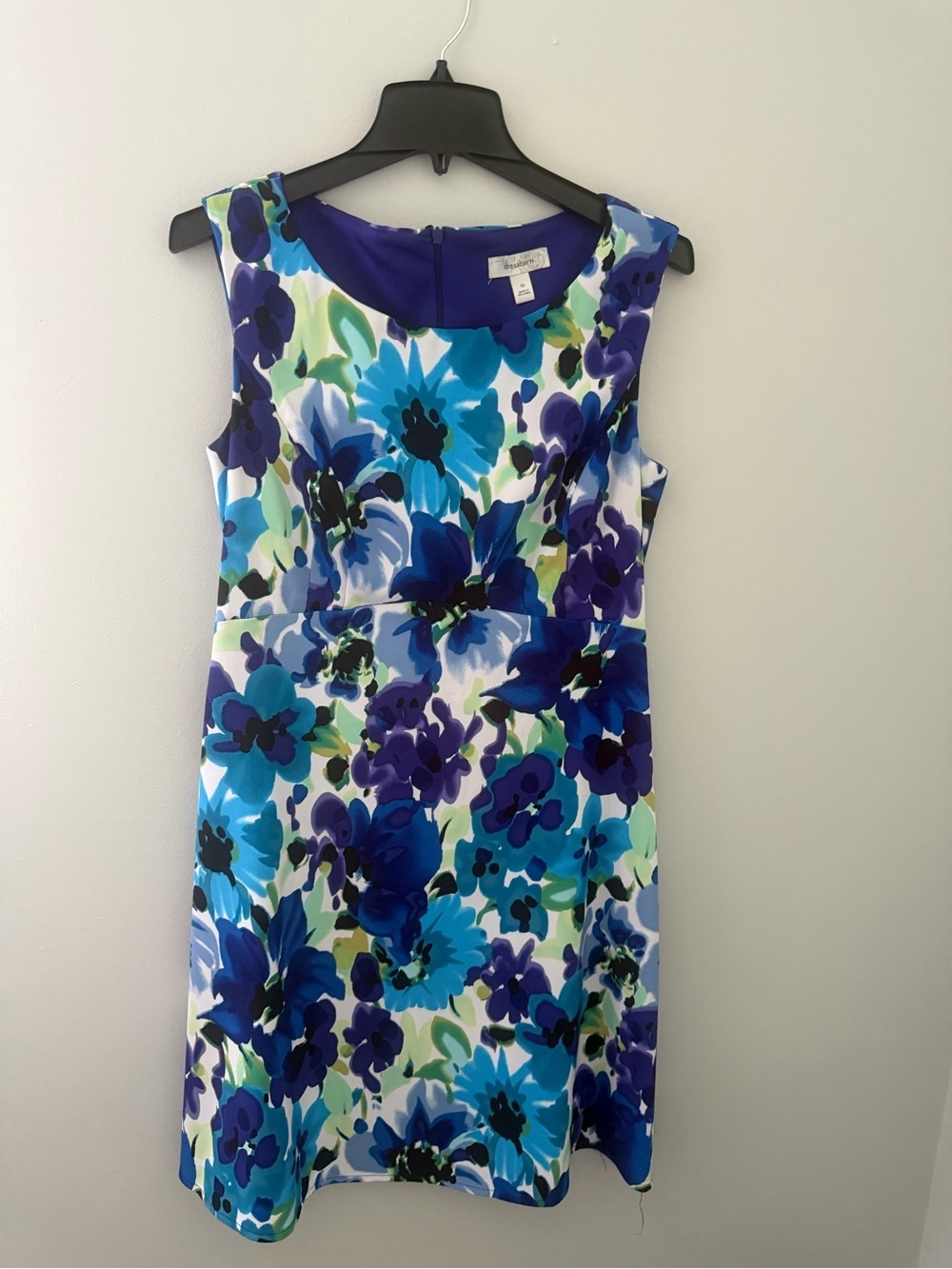 dressbarn Blue, Purple and Teal Floral Sleeveless Sheath Dress